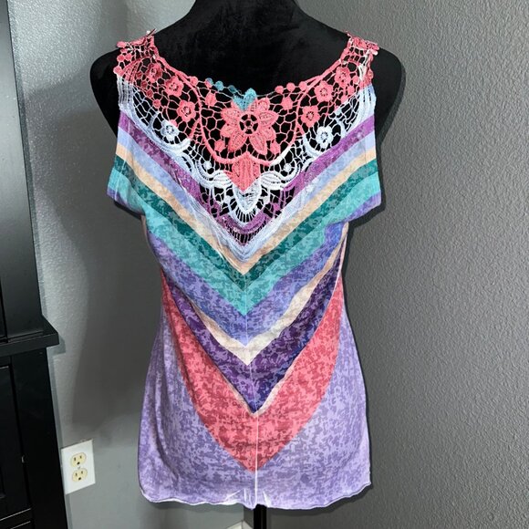 Vintage Only Nine Tank Top Size M Chevron Lace Back Boho Festival USA - Picture 4 of 7